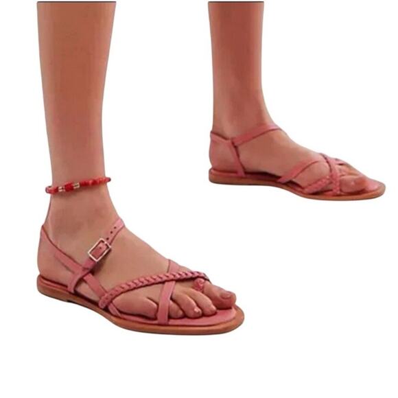 Free People Sunny Days Flat Sandal Sz 8.5 Pink Ankle Strap Adjustable Padded New - Picture 5 of 9